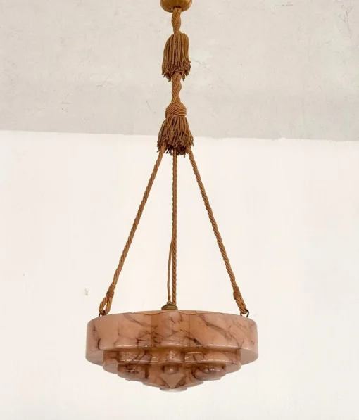 Best Pamono Italian Art Deco Alabaster and Glass Pendant, 1940s