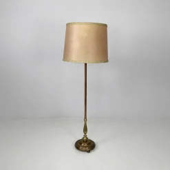 Pamono Italian Art Deco Round Velvet and Brass Floor Lamp, 1940s