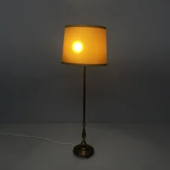 Pamono Italian Art Deco Round Velvet and Brass Floor Lamp, 1940s