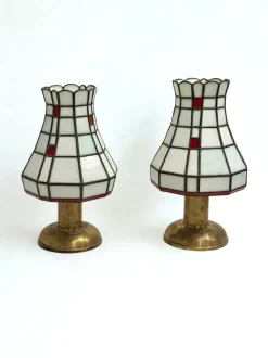 New Pamono Italian Art Deco Stained Glass Table Lamps, 1950, Set of 2