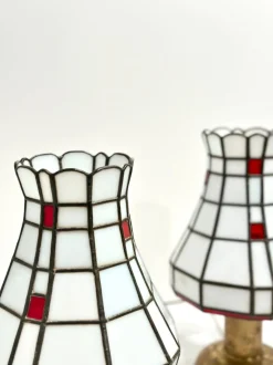 New Pamono Italian Art Deco Stained Glass Table Lamps, 1950, Set of 2