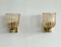 Online Pamono Italian Art Deco Style Murano Glass and Brass Wall Sconces, 1990s, Set of 2