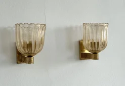 Online Pamono Italian Art Deco Style Murano Glass and Brass Wall Sconces, 1990s, Set of 2