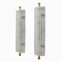 New Pamono Italian Art Deco Style Murano Glass and Brass Sconces, 2000s, Set of 2