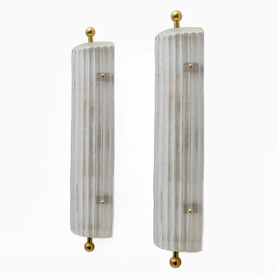 New Pamono Italian Art Deco Style Murano Glass and Brass Sconces, 2000s, Set of 2