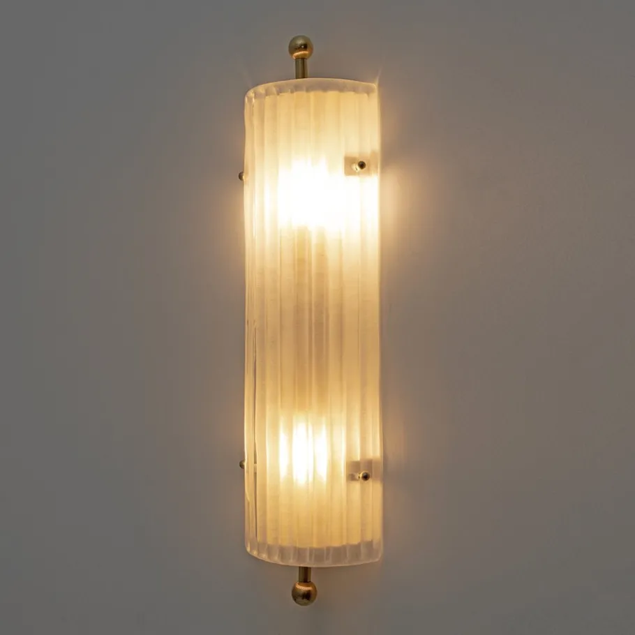 New Pamono Italian Art Deco Style Murano Glass and Brass Sconces, 2000s, Set of 2