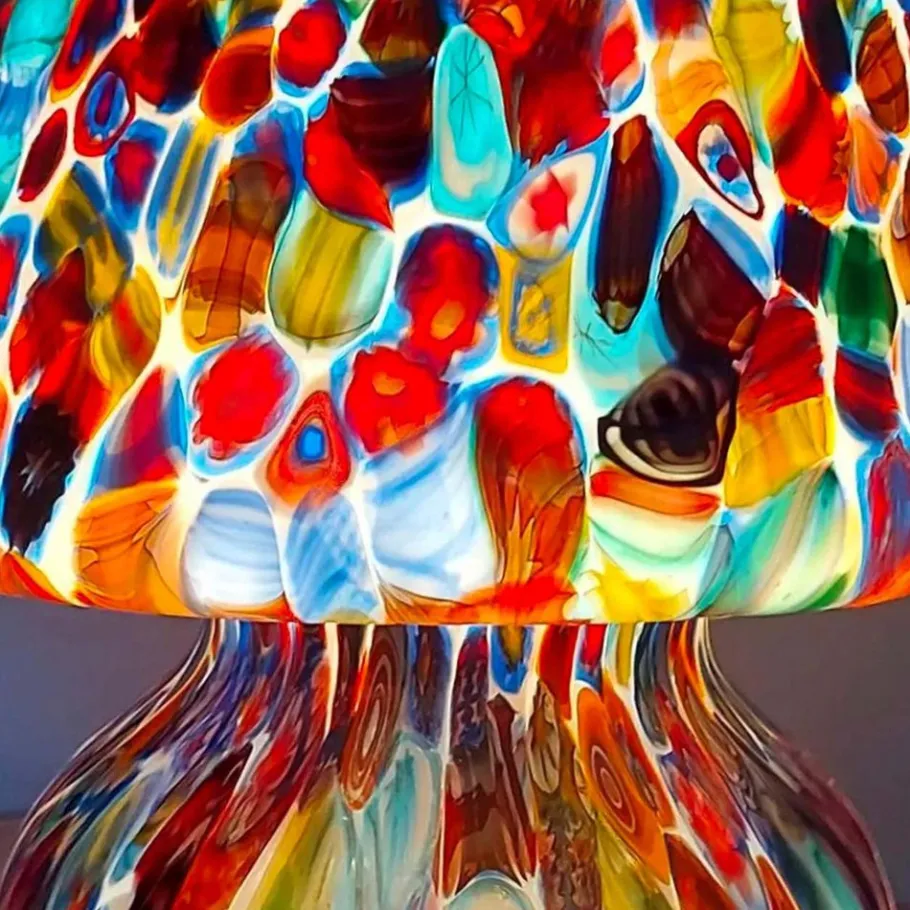 New Pamono Italian Blown Murano Glass Table Lamp with Murrina Decoration