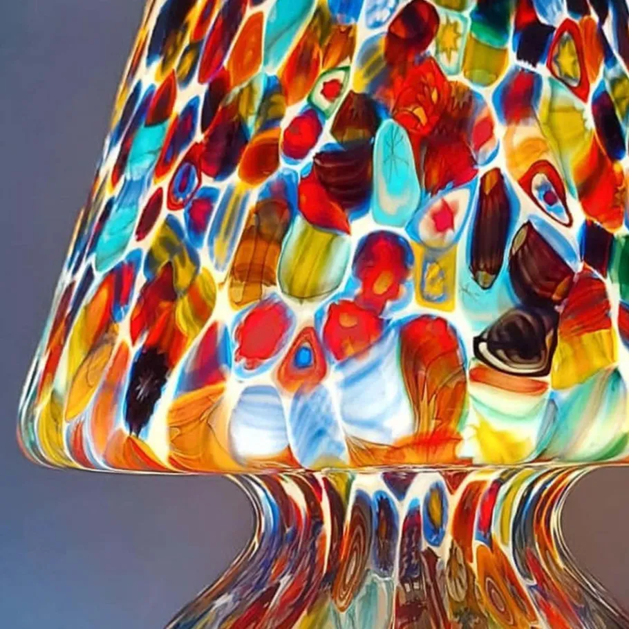 New Pamono Italian Blown Murano Glass Table Lamp with Murrina Decoration