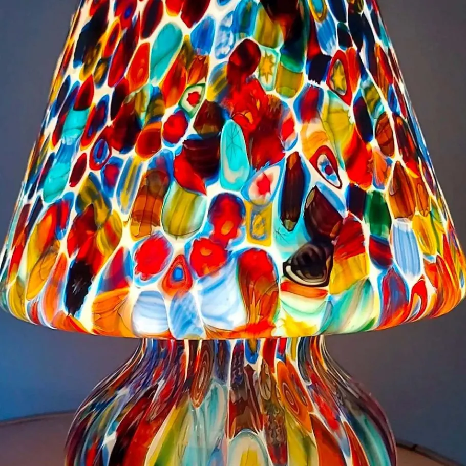 New Pamono Italian Blown Murano Glass Table Lamp with Murrina Decoration