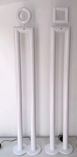 Pamono Italian Boy and Girl Floor Lamps in Metal by Remo Buti for Neofos, 1980s, Set of 2