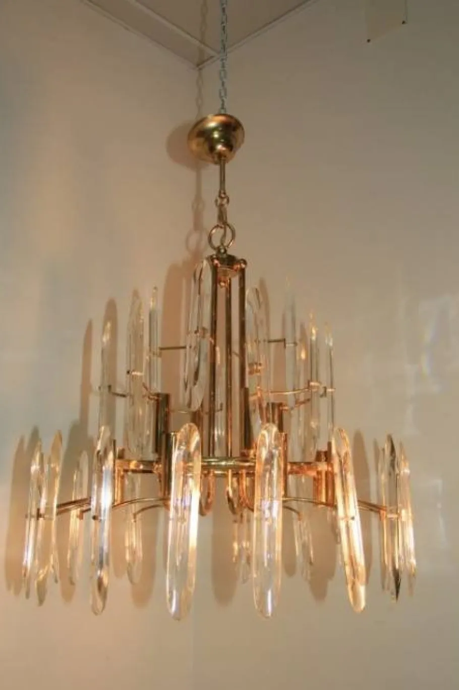 Clearance Pamono Italian Brass & Glass Chandelier, 1970s