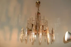 Clearance Pamono Italian Brass & Glass Chandelier, 1970s