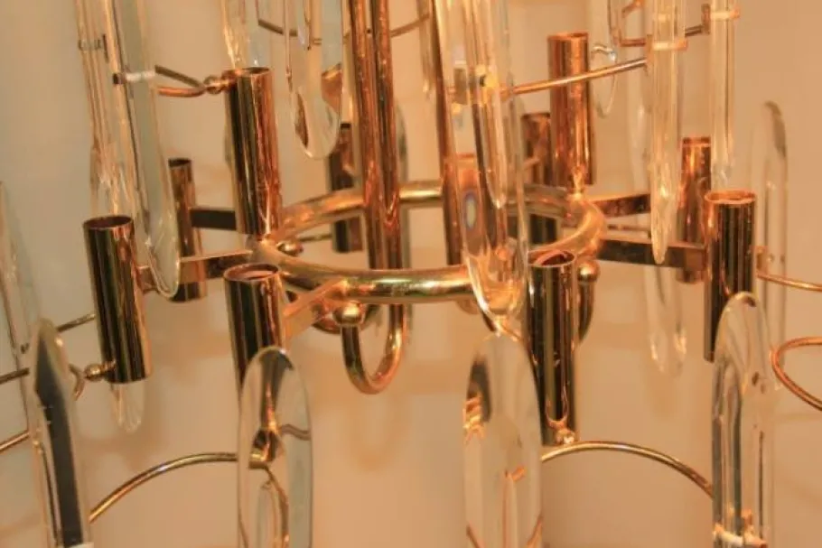 Clearance Pamono Italian Brass & Glass Chandelier, 1970s