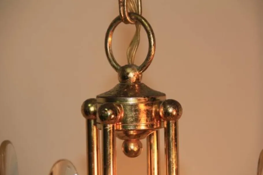 Clearance Pamono Italian Brass & Glass Chandelier, 1970s