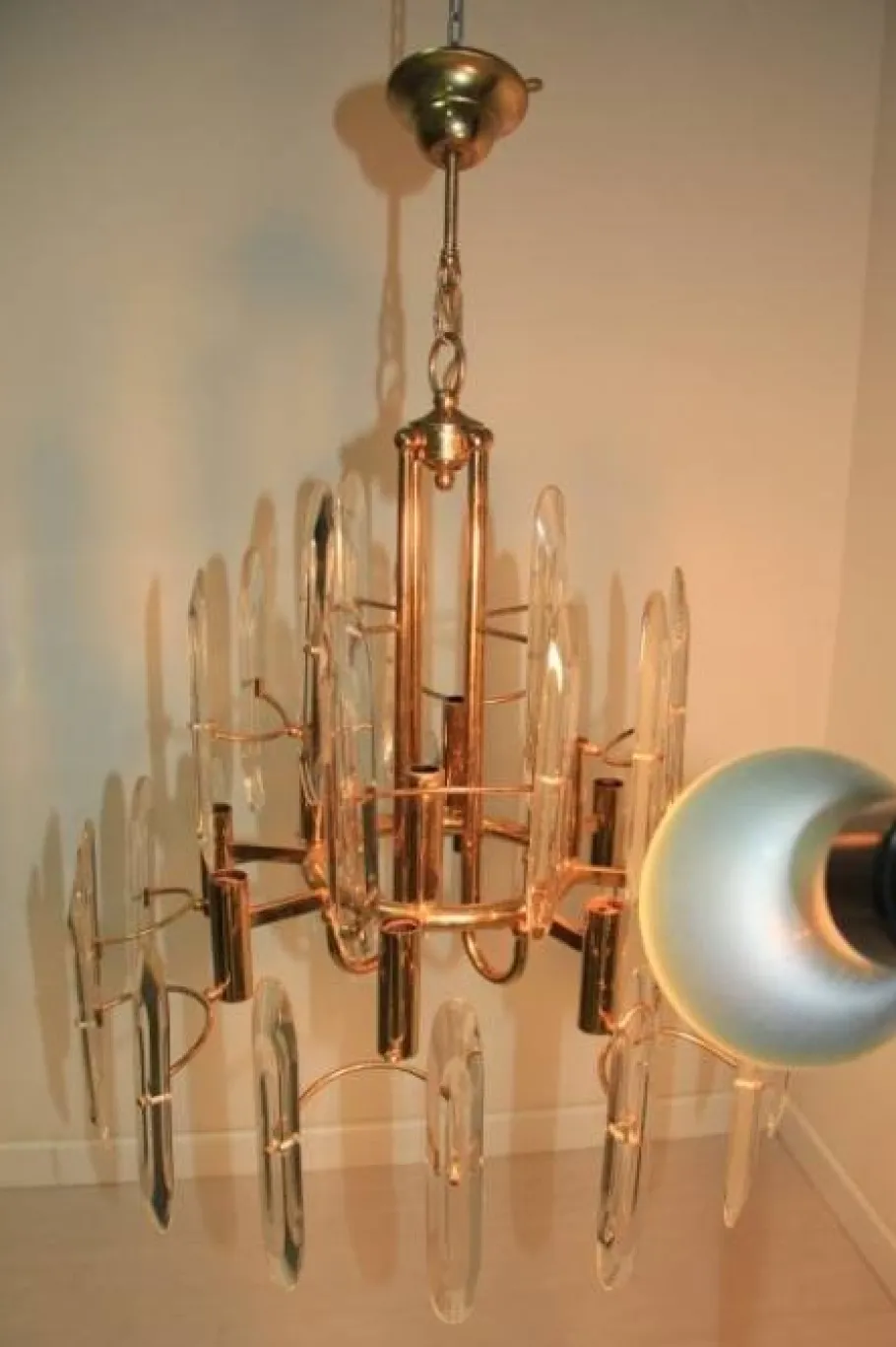 Clearance Pamono Italian Brass & Glass Chandelier, 1970s