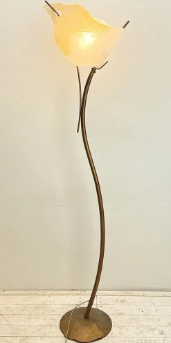 Outlet Pamono Italian Brass and Amber Glass Floor Lamp by Claudio Saccon for Sil-Lux , 2000s