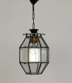 Discount Pamono Italian Brass and Cut Glass Pendant Lamp, 1960s