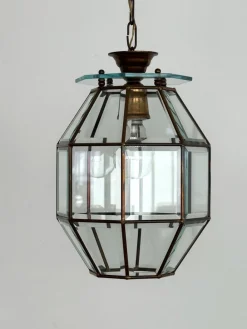 Discount Pamono Italian Brass and Cut Glass Pendant Lamp, 1960s