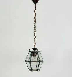 New Pamono Italian Brass and Cut Glass Pendant Lamp, 1960s
