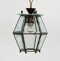 New Pamono Italian Brass and Cut Glass Pendant Lamp, 1960s