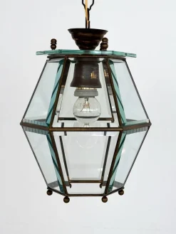 New Pamono Italian Brass and Cut Glass Pendant Lamp, 1960s