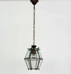 New Pamono Italian Brass and Cut Glass Pendant Lamp, 1960s