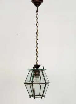 New Pamono Italian Brass and Cut Glass Pendant Lamp, 1960s