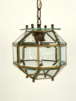 New Pamono Italian Brass and Cut Glass Pendant Lamp, 1960s