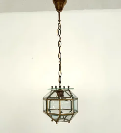 New Pamono Italian Brass and Cut Glass Pendant Lamp, 1960s