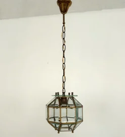 New Pamono Italian Brass and Cut Glass Pendant Lamp, 1960s