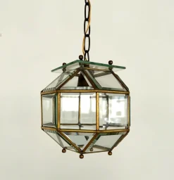 New Pamono Italian Brass and Cut Glass Pendant Lamp, 1960s