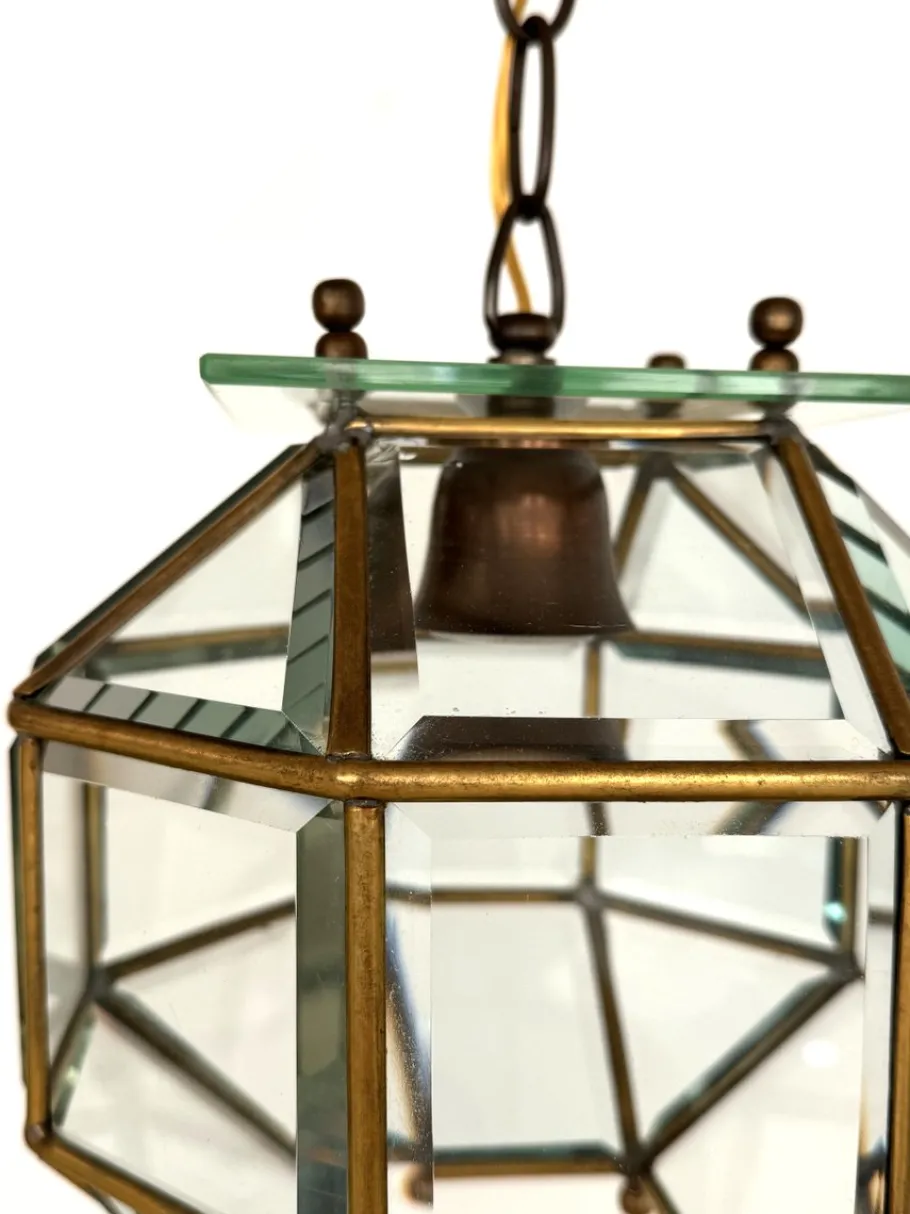 New Pamono Italian Brass and Cut Glass Pendant Lamp, 1960s