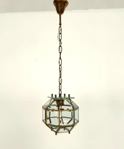 New Pamono Italian Brass and Cut Glass Pendant Lamp, 1960s
