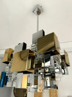 Sale Pamono Italian Brass and Glass Chandelier by Sciolari for Stilkronen, 1970s