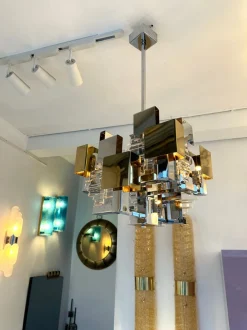 Sale Pamono Italian Brass and Glass Chandelier by Sciolari for Stilkronen, 1970s