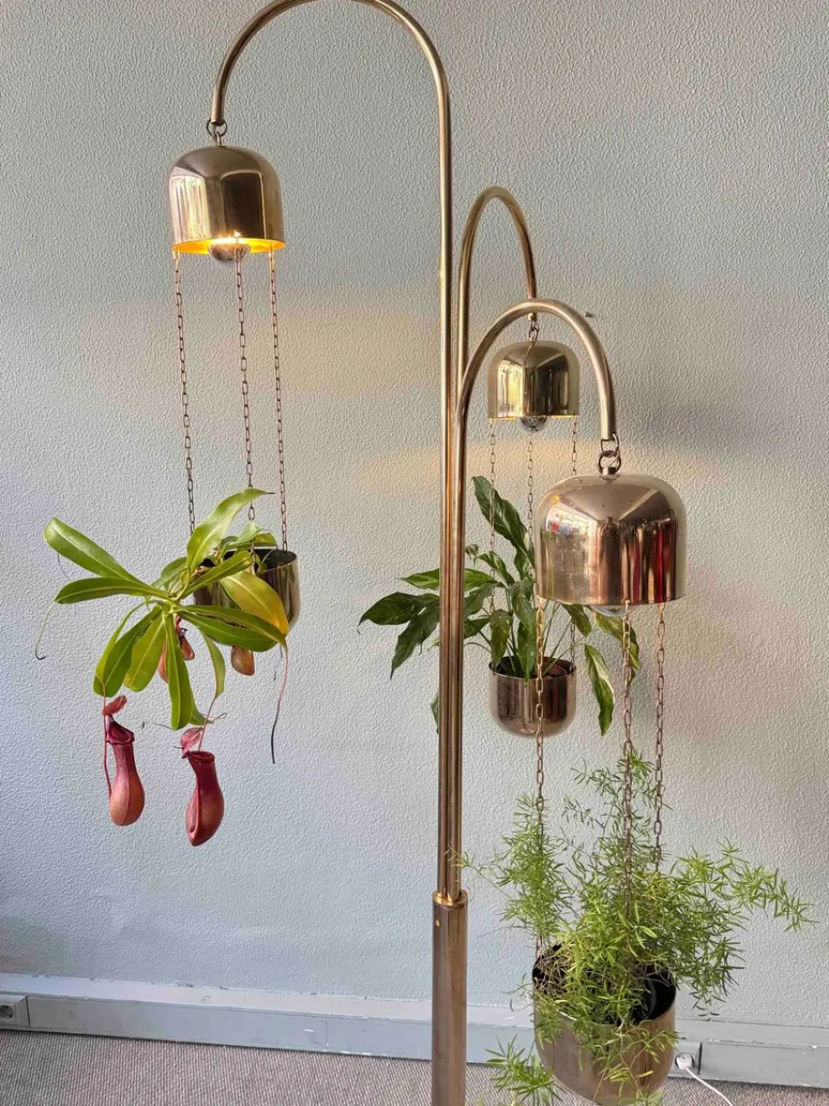 Best Pamono Italian Brass and Marble Floor Lamp with Planters attributed to Reggiani, Italy, 1970s