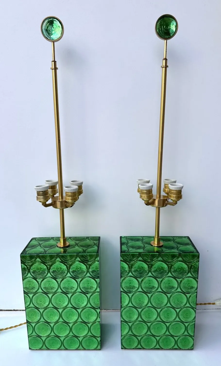 Hot Pamono Italian Brass and Murano Glass Lamps by Roberto Giulio Rida, 2010s, Set of 2