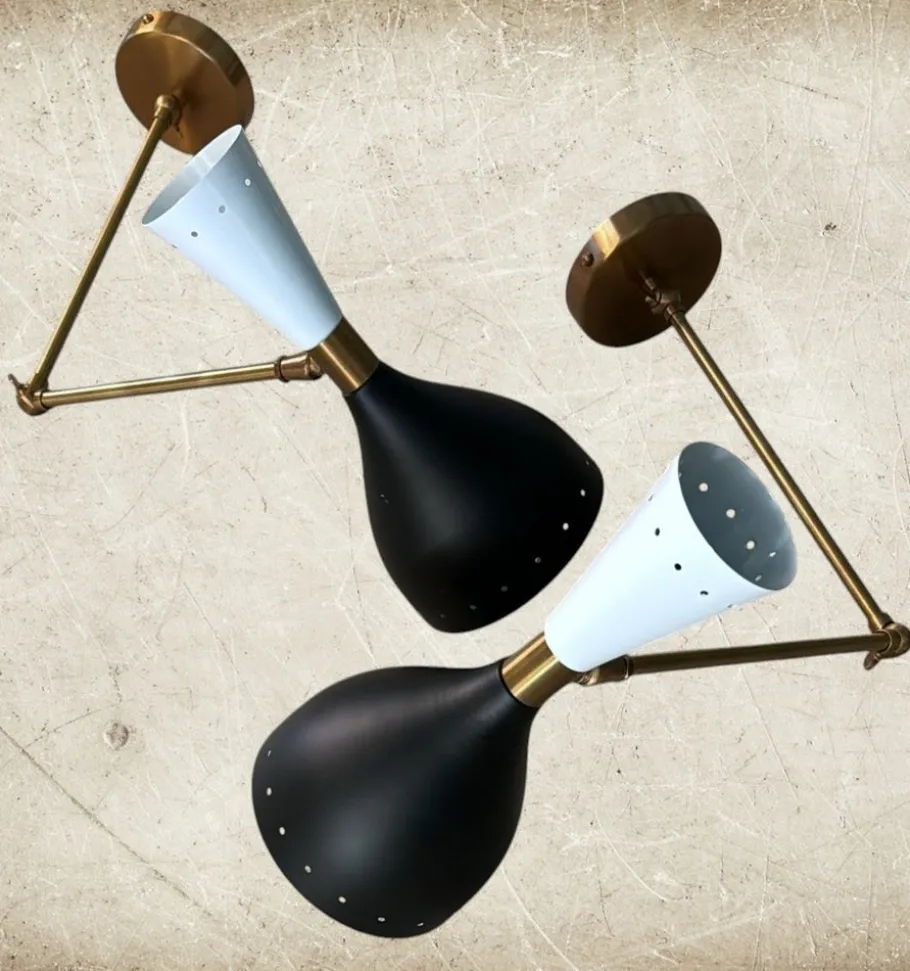 Online Pamono Italian Brass and Painted Metal Wall Sconces in the style of Stilnovo, 2000s, Set of 2