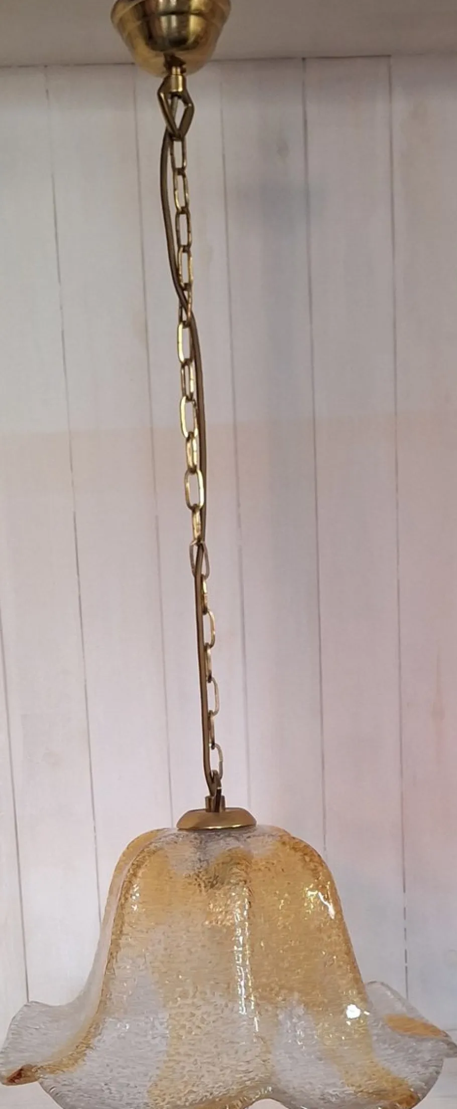 Best Pamono Italian Brass Ceiling Lamp with Tinted Ice Glass Shade, 1970s