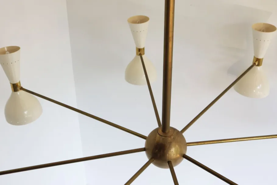 Hot Pamono Italian Brass Chandelier with 16 Lights in the style of Stilnovo, 1950