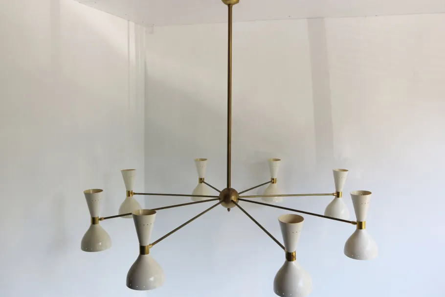 Hot Pamono Italian Brass Chandelier with 16 Lights in the style of Stilnovo, 1950