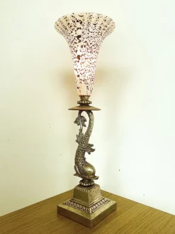 Online Pamono Italian Brass Dolphin Table Lamp with Murano Glass Lampshade, 1970s