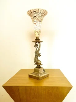 Online Pamono Italian Brass Dolphin Table Lamp with Murano Glass Lampshade, 1970s