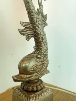 Online Pamono Italian Brass Dolphin Table Lamp with Murano Glass Lampshade, 1970s