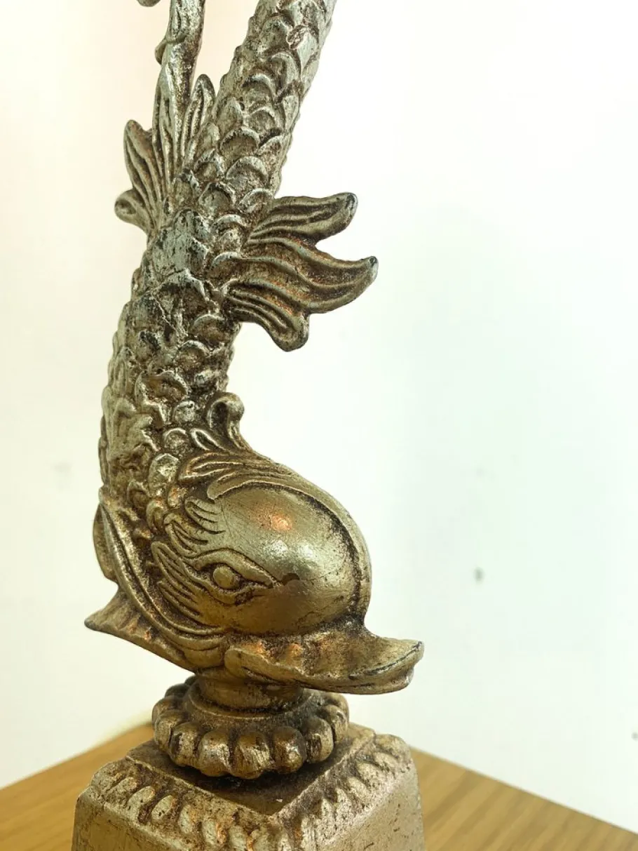 Online Pamono Italian Brass Dolphin Table Lamp with Murano Glass Lampshade, 1970s