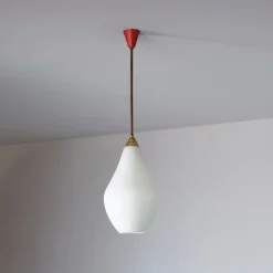 Online Pamono Italian Brass Pendant Lamp with Opaline Glass Shade and Red Canopy, 1950s