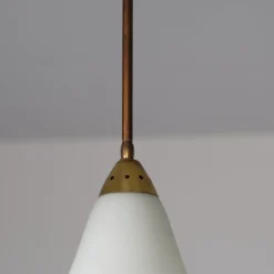 Online Pamono Italian Brass Pendant Lamp with Opaline Glass Shade and Red Canopy, 1950s