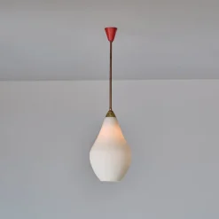 Online Pamono Italian Brass Pendant Lamp with Opaline Glass Shade and Red Canopy, 1950s
