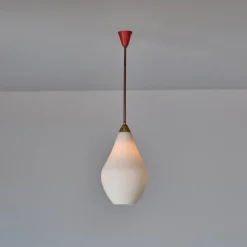 Online Pamono Italian Brass Pendant Lamp with Opaline Glass Shade and Red Canopy, 1950s