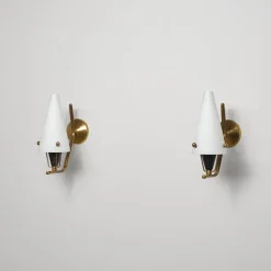 Clearance Pamono Italian Brass Sconces with Conical Opaline Glass Shades, 1950s, Set of 2
